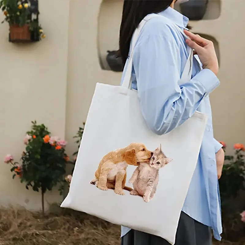Golden Retriever Pattern Shoulder Bag Daily Shopping Eco Friendly Bag Cute Cat Dog Women's Handbag Gift Large Capacity Tote Bag