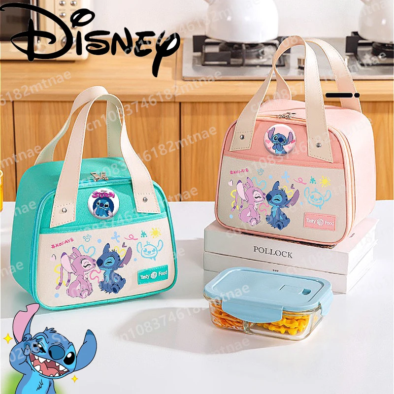 

Disney Stitch Bento Bag Student Insulated Lunch Box Bag Large Capacity Tote Creative Cartoon Kawaii Work Portable Supplies