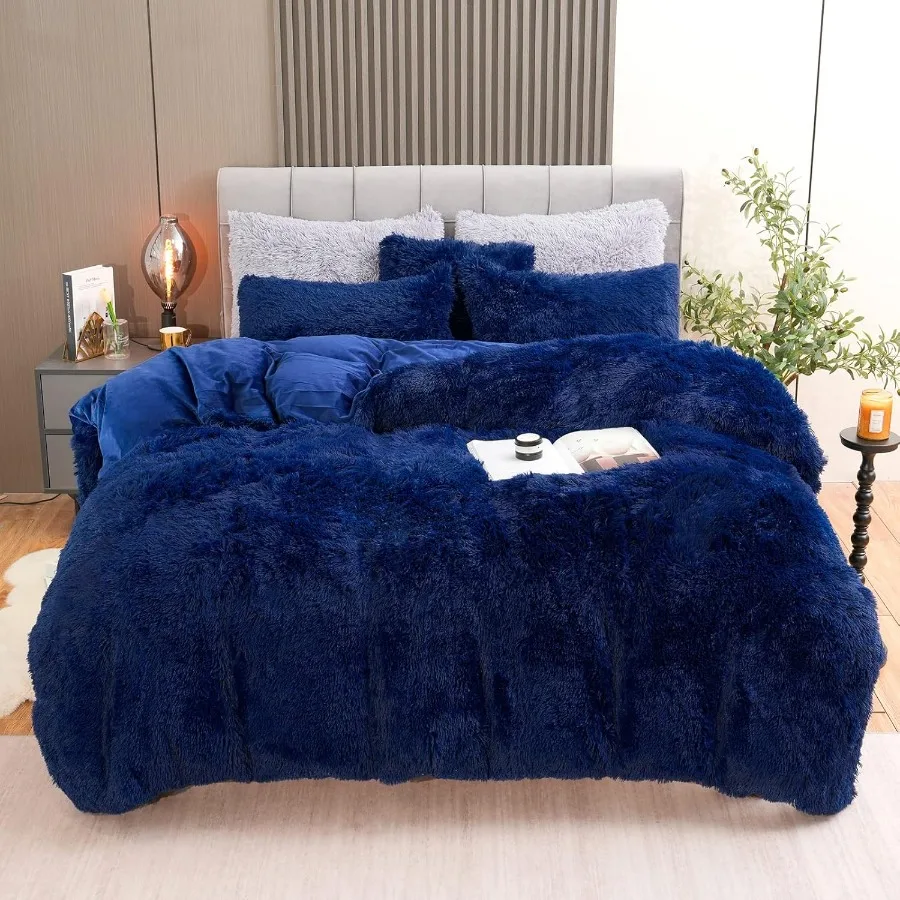 

Luxury Ultra Soft Velvet Fuzzy Comforter Cover Set for Twin Size Beds with Zipper Closure 3Piece Fluffy Plush Duvet Cover Set I