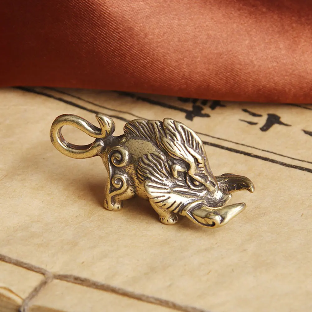 4 szt. Mosiężne zawieszki do kluczy w kształcie dzika, vintage DIY breloczek, ozdobny ornament do biżuterii, dekoracji domu, na biurko, prezent retro