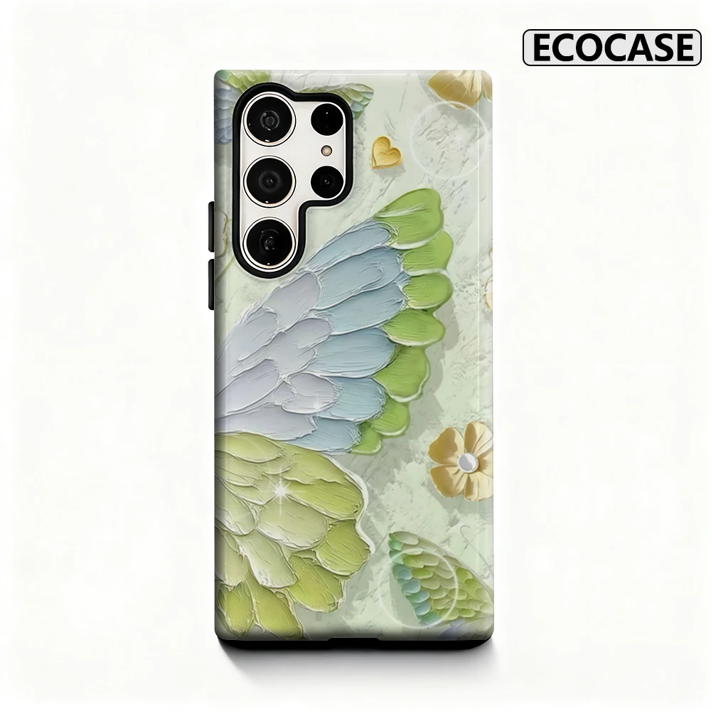 Schmetterlings- und Blumen-Handyhülle für Samsung Galaxy S25 Ultra S24 S23 Ultra Plus, glänzende doppellagige Rückseite
