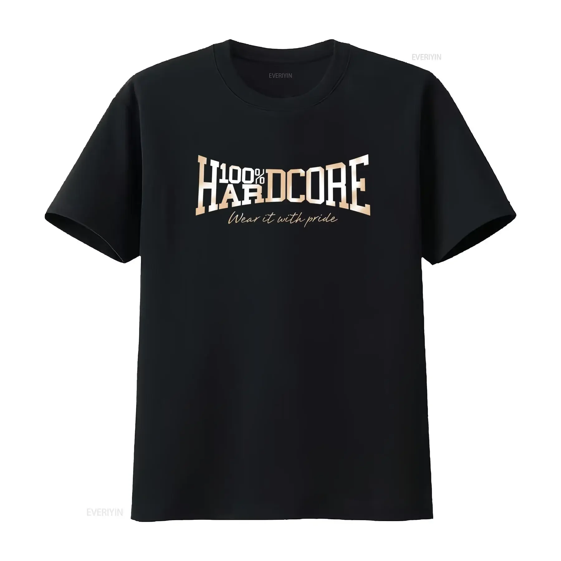 Men's 100 HARDCORE Essential T Shirt Black Gold Wear it with pride 305B03200 Gabber Techno vintage Washed Versatile Comfortable