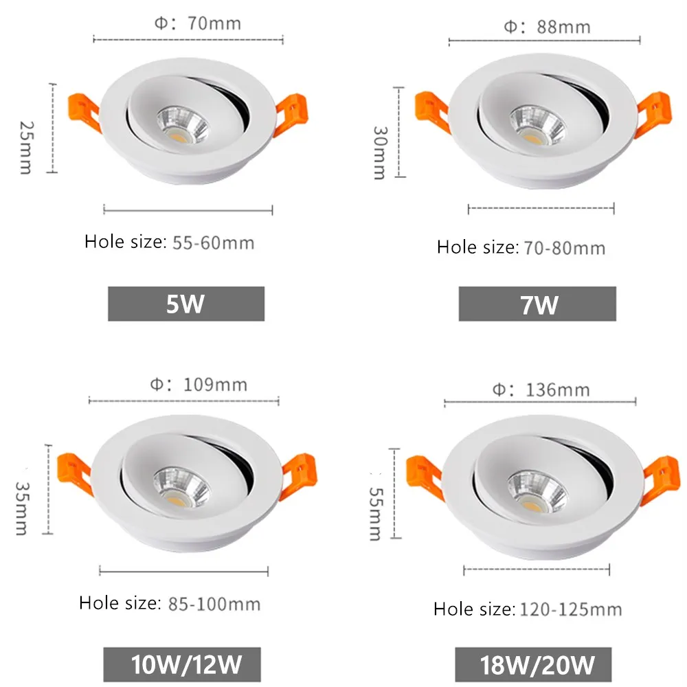 Spot LED Downlight 360°Adjustable Ceiling Spotlight 7W 10W 15W LED Recessed Ceiling Spots Lamp For Home Kitchen Bathroom lights