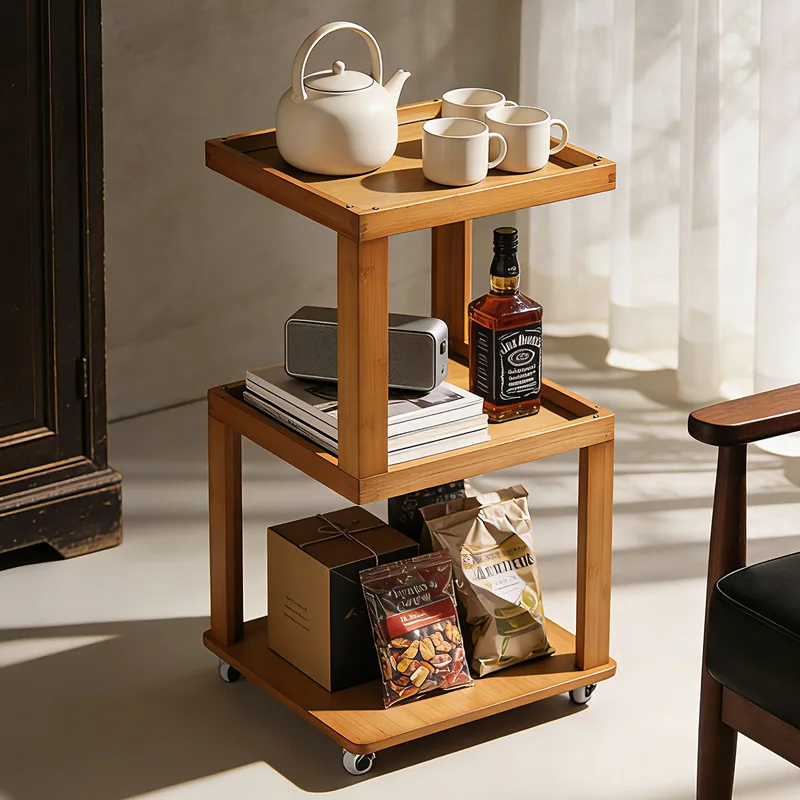 

Side table coffee table movable living room household small table balcony solid wood medieval trolley bedside sofa side cabinet