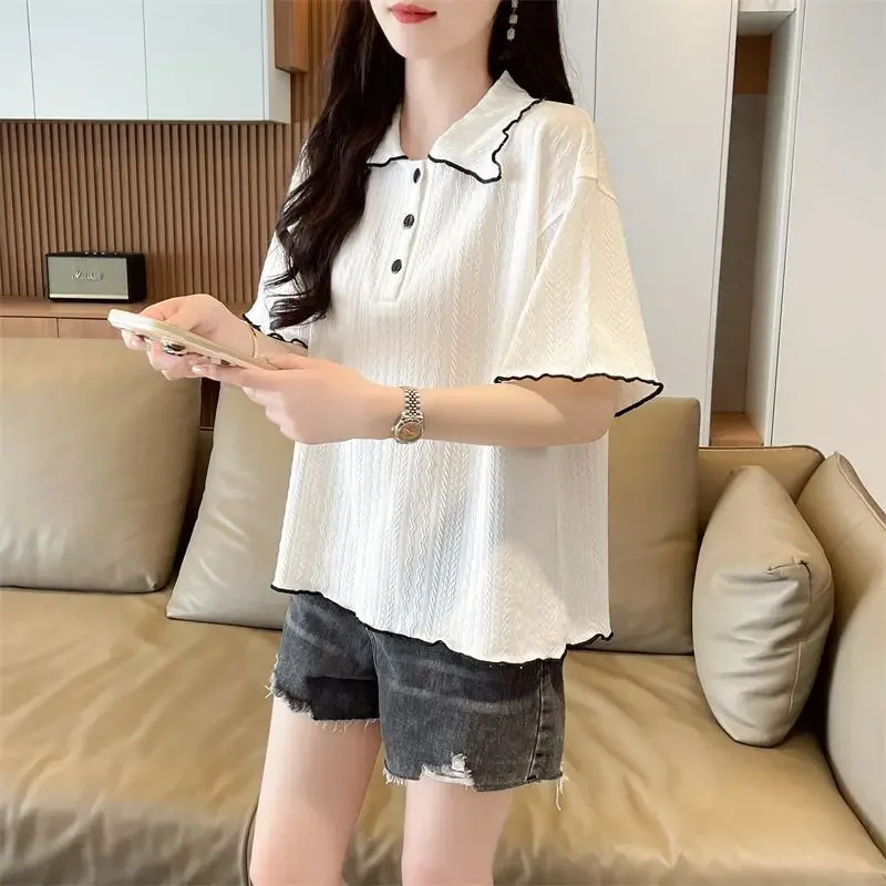 

Button Polo Neck T Shirt for Women Short Sleeve Woman Tshirt Sale Harajuku Fashion Y2k Clothes Women's Clothing 2025 Korean Yk2