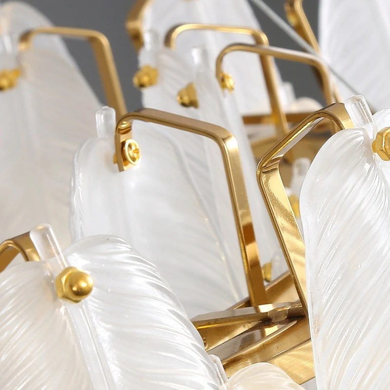 

Modern Luxury Chandelier Creative Feather Glass Gold For Living Room Bedroom Dining Table Home Round Decor Lighting Fixture