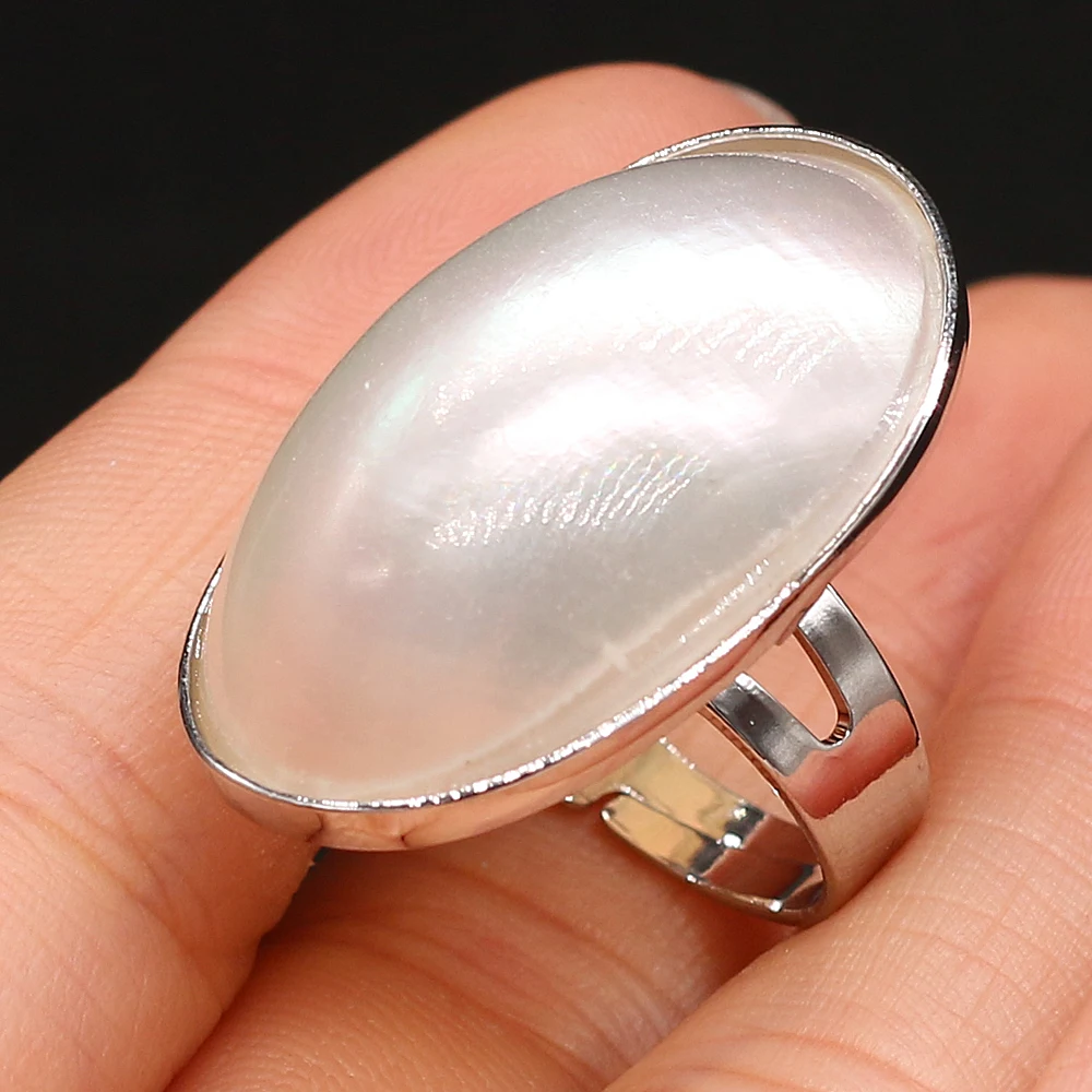 

Trendy Shell Oval Adjustable Rings For Women Simple Vintage Silver Color Elegant Wedding Party Jewelry Accessories Gift