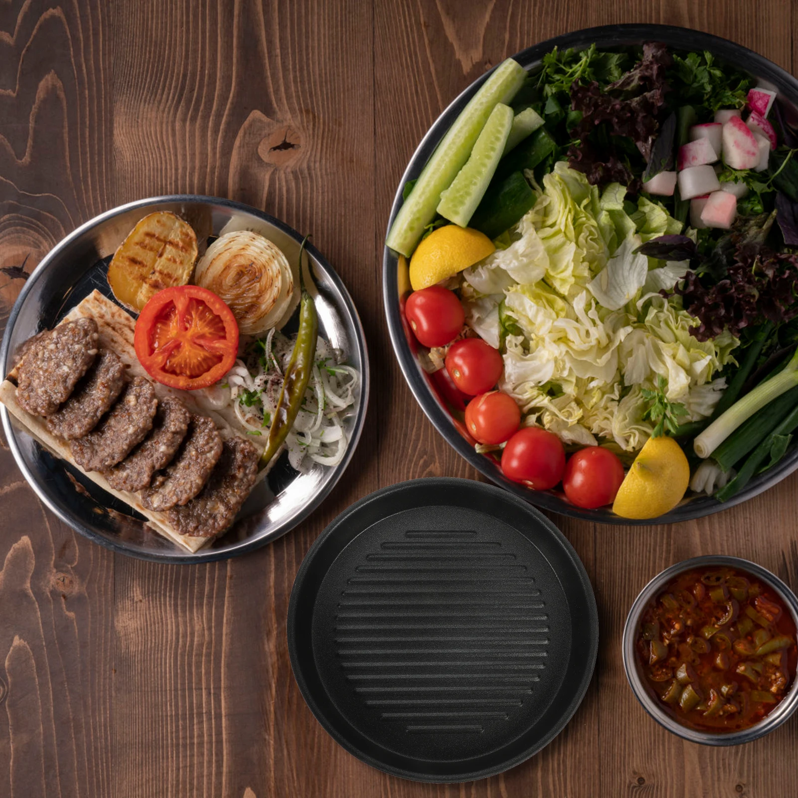 

Outdoor Grill Pan Non-Stick Deep Steak Plate Portable Aluminum Cooking Plate Kitchen Essential Grilling Supply