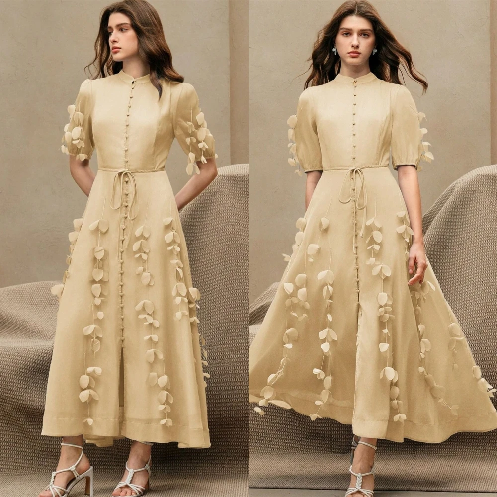 

Customized Modern Jersey Evening Dress Exquisite O-Neck Flowers Prom Dresses Temperament Half Sleeves Special Occasion Gowns