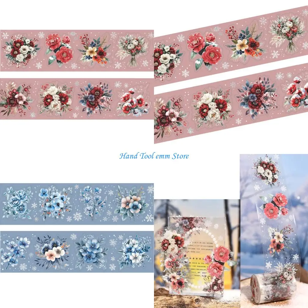 

H37F Flower Pattern Sticker Waterproof Aesthetic PET Sticker for Journal Notebook Phone Case Scrapbooking Embellishment