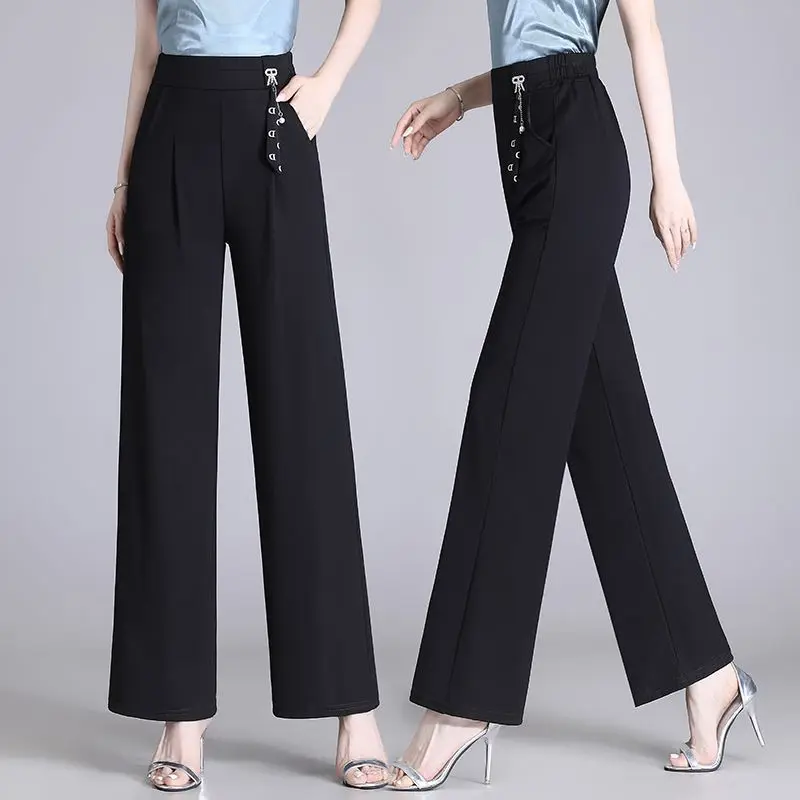 Imagem -04 - Calça Monocromática de Perna Larga Feminina Cintura Alta Calça Folgada Lady Trend Moda Temperada Primavera e Outono 2023