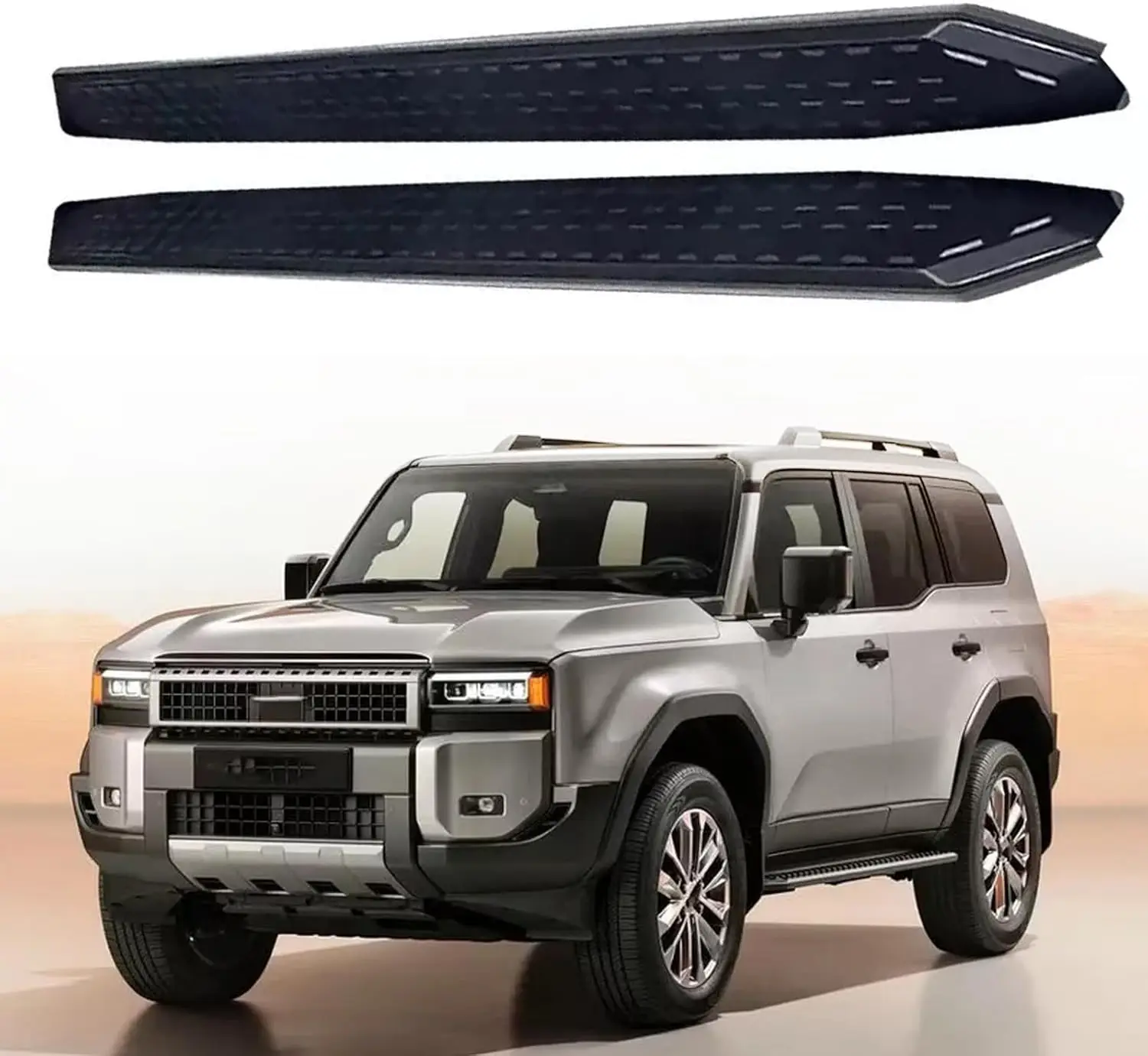 2Pcs Fixed Running Boards Side Steps Foot Protector Bar with Brackets Black Fits for Land Cruiser Prado J250 LC250 2024 2025