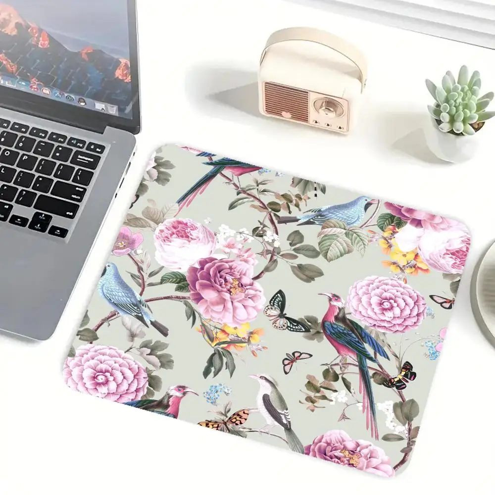 Pastoral Floral Desk Mat with Stitched Edges Watercolor Leaf & Rose Gaming Mouse Pad Non-Slip Computer Table Pad Mousepad