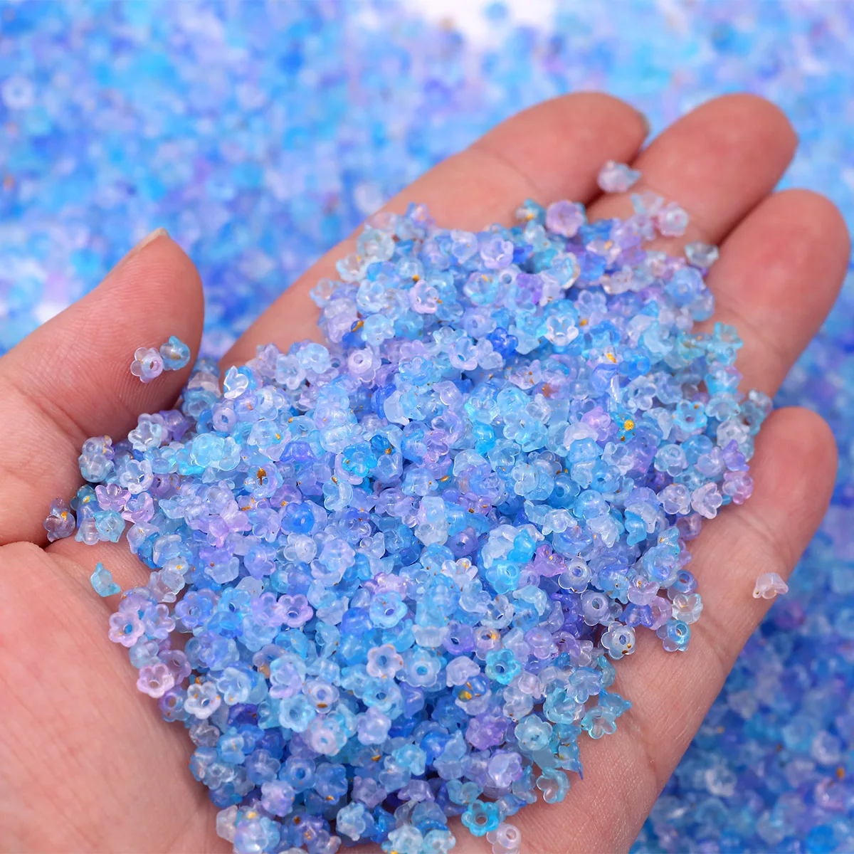 Dark Blue Flower Petal Sprinkle Golden Acrylic 4mm Spacer Loose Beads For Jewelry Making Earrings DIY Keychain Accessories