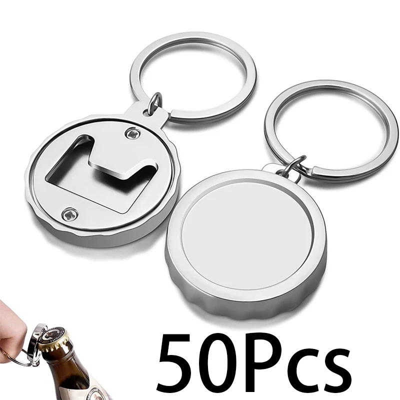 

50Pcs Beer Bottle Cap Opener Keychain Metal Car Key Chain Round Simple And Stylish Portable Bottle Opener