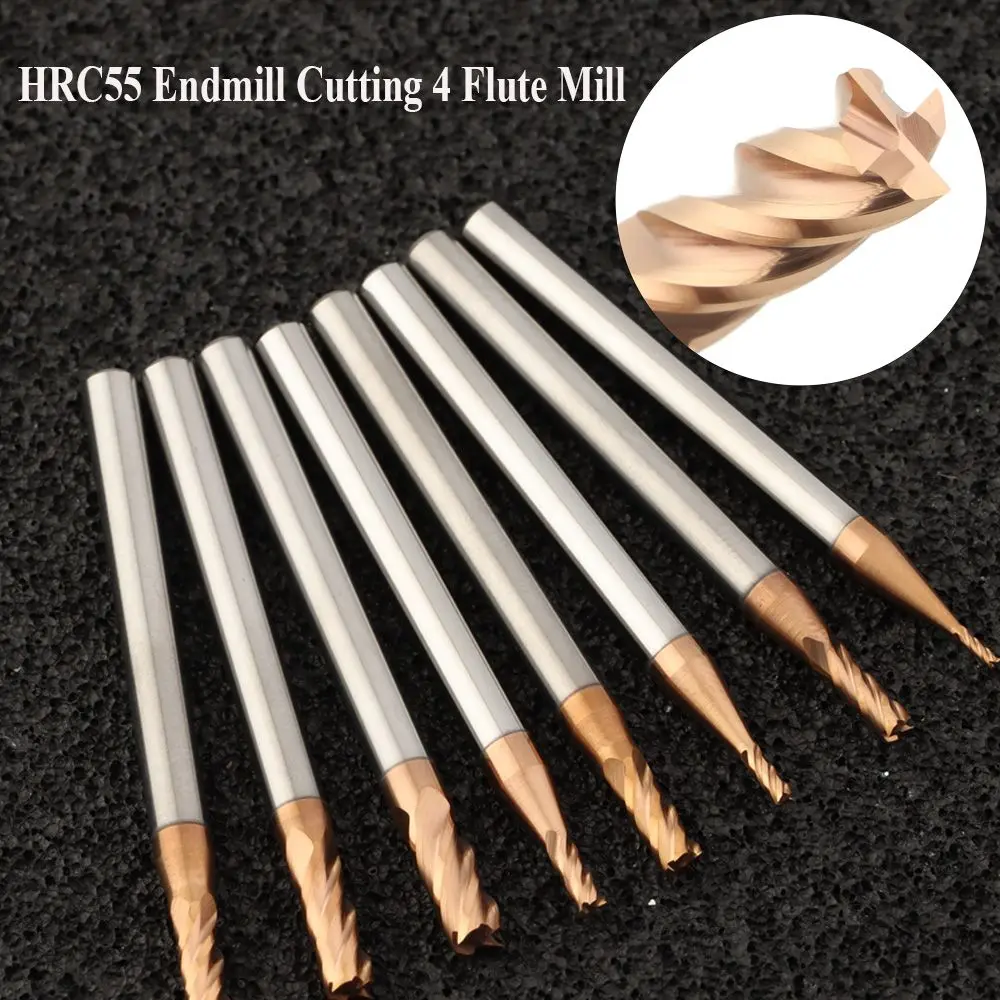 High quality 1/1.5/2/2.5/3/4/5/6mm 50/75mm Length 4 Flute Mill Machine Tools Milling Cutter Endmill Cutting