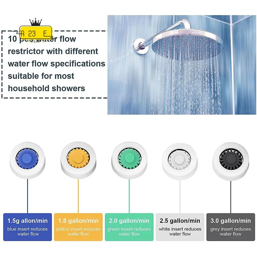 

A23E-10 шт. Ограничитель расхода воды 1,5/1,8/2,0/2,5/3,0 галлонов в минуту Редуктор расхода воды для душа Набор ограничителей насадки для душа
