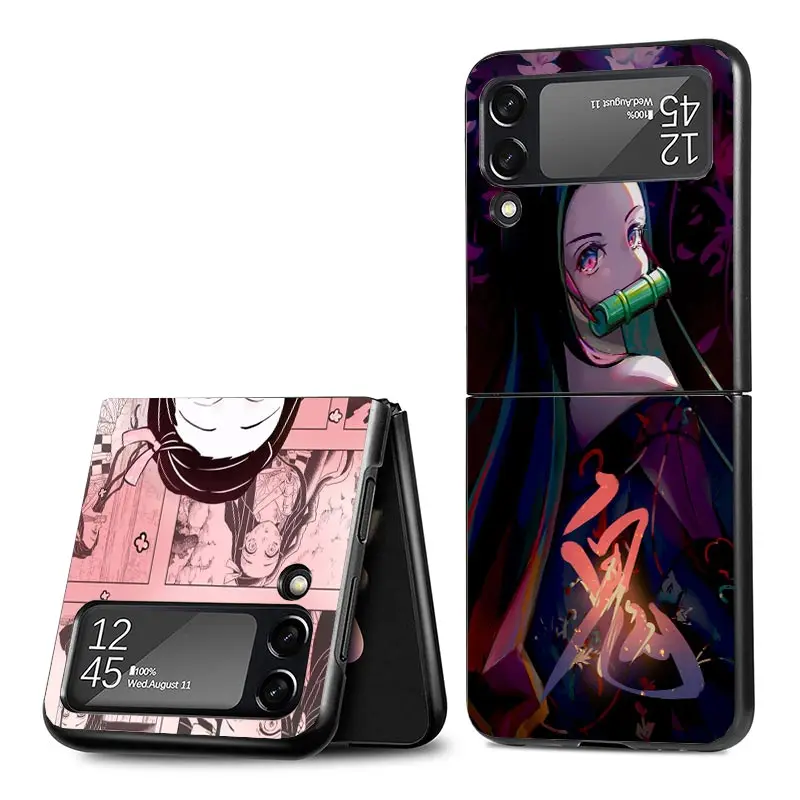 Demon Slayer Kamado Nezuko Z klapką 4 Z klapki 4 Phnoe etui na Samsung Z klapką 3 5 5G czarna twarda skorupa Galaxy ZFlip3 ZFlip4 ZFlip5