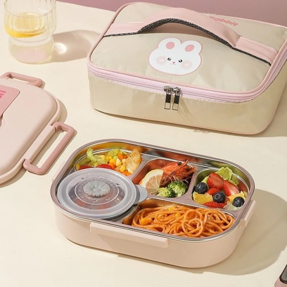 

Leakproof Stainless Steel Lunch Box Portable Microwave Safe Sealed Food Container with A Spoon and Chopsticks Cartoon