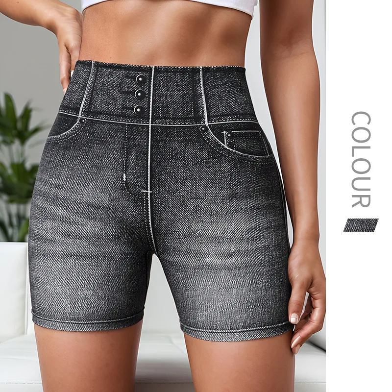 High Waist Women's Sports Shorts Hip Lifting and Body Shaping Jean Legging Elasticity Comfortable Leggings Imitation Denim