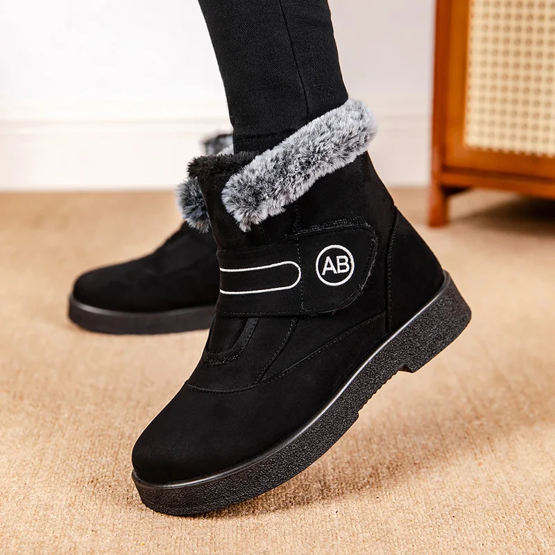 Faux Suede Plush Snow Boots Women 2024 New Non-slip Faux Fur Warm Winter Boots Woman Hook Loop Cotton Couples Shoes Plus Size 44