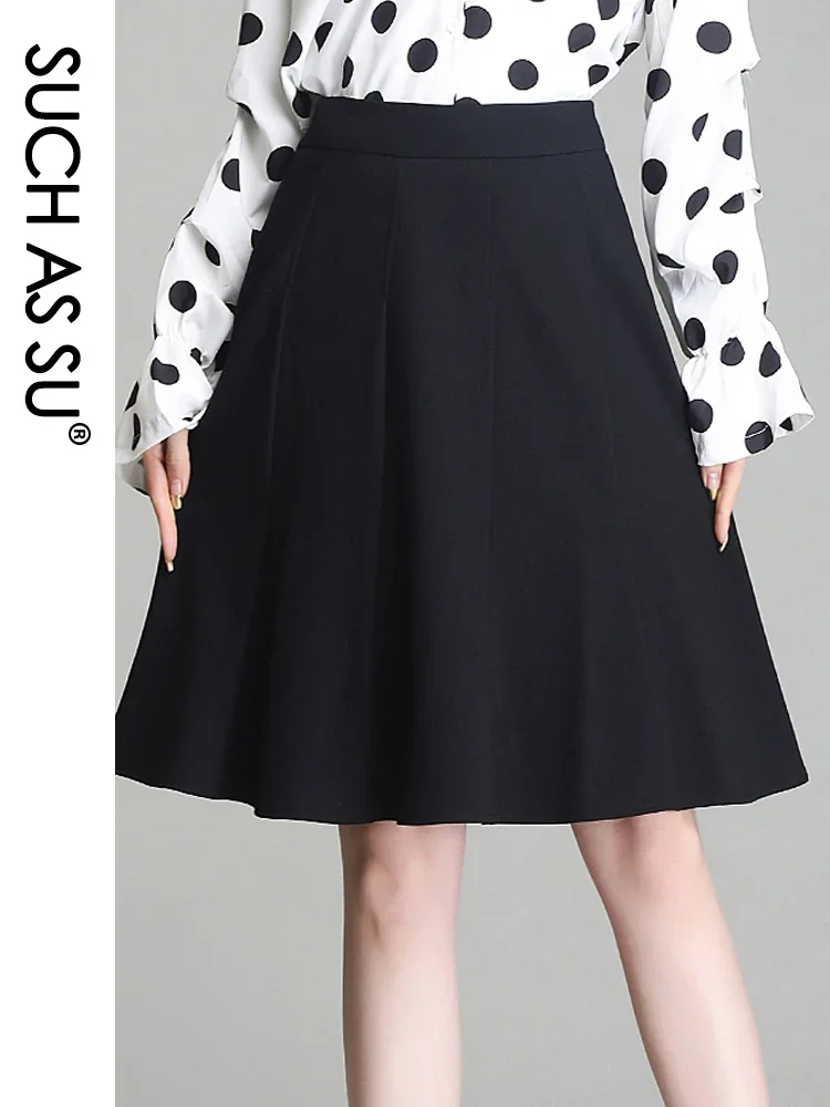 SUCH AS SU Spring Summer Knee-Length Pleated Skirt Women's Clothing 2021 Fashion Black Sexy Knit Skirt Size S-3XL Female Skirt