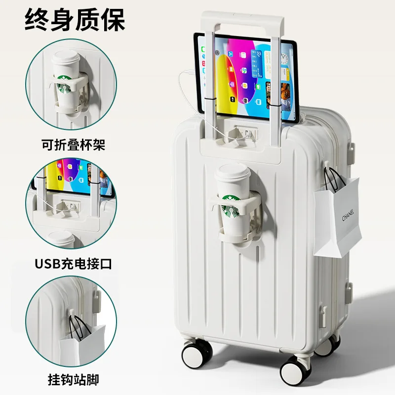 Multifunctional Suitcase Large Capacity Suitcase Universal Wheel Luggage Case Cup Holder Charging Port