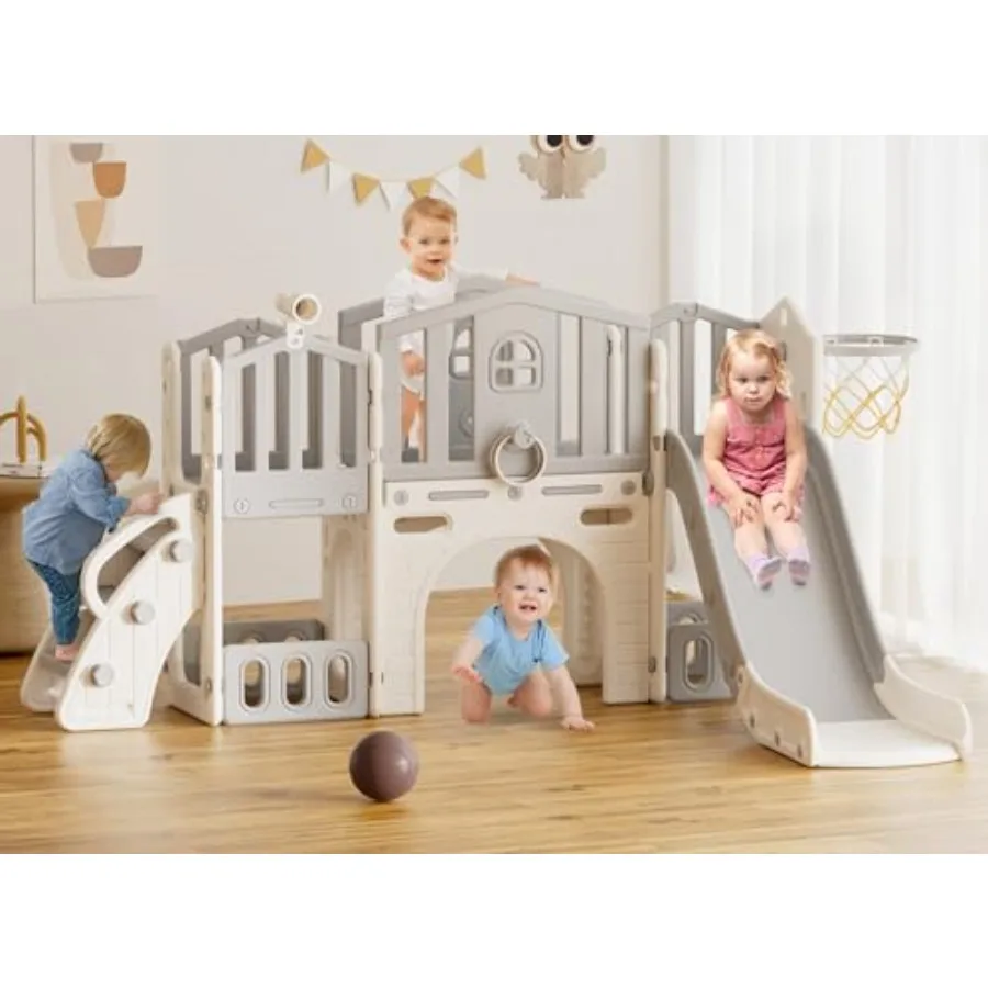 

9 in 1 Toddler Slide Set Slide for Toddlers Age 1+ Toddler Climber Slide PlaySet with Basketball Hoop and Ball Outdoor Indoor P