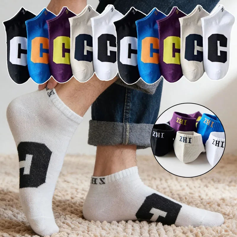 

Низкие носки без показа, пятицветные носки с буквами, хлопковые повседневные носки, летние носки унисекс, носки до щиколотки с принтом