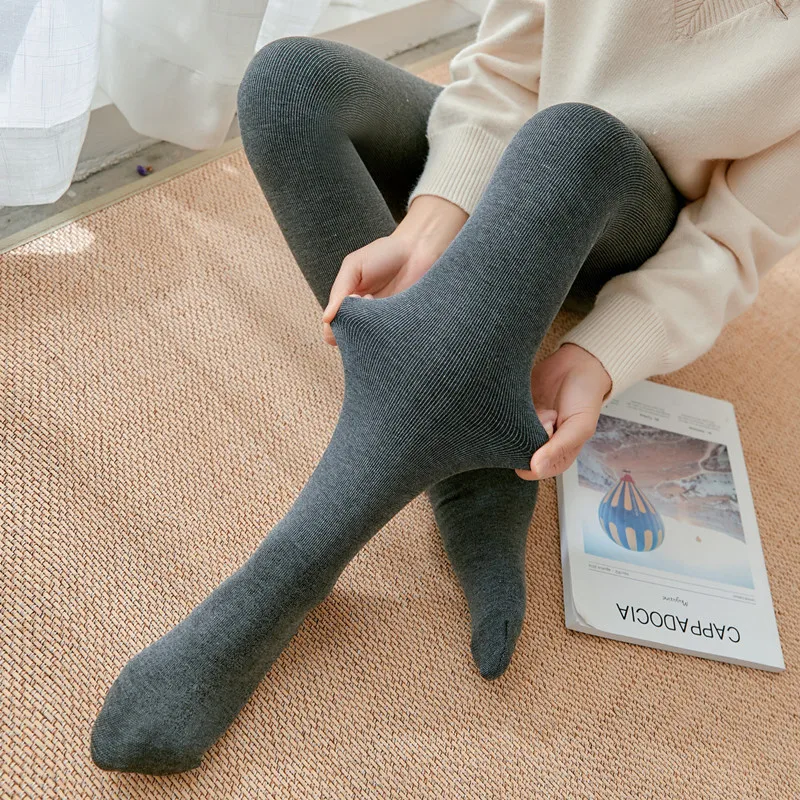 Thickened Thread Cotton Vertical Striped Women's Leggings Autumn Winter Warm Footwear Integrated Pants Long Pants Other Material