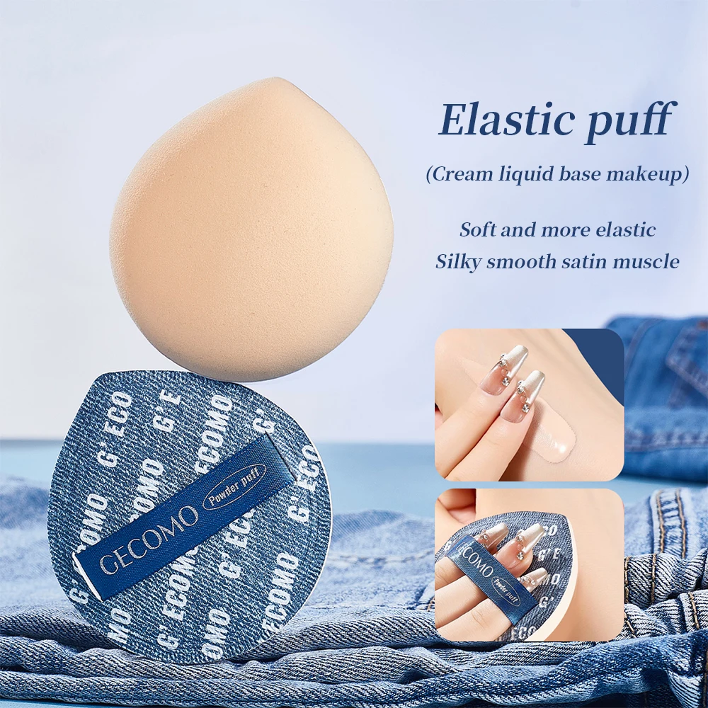 GECOMO Two-piece Denim Blue Powder Puff Set, Wet And Dry Dual Use, Soft And Powder-free, Long-lasting Makeup Sponge