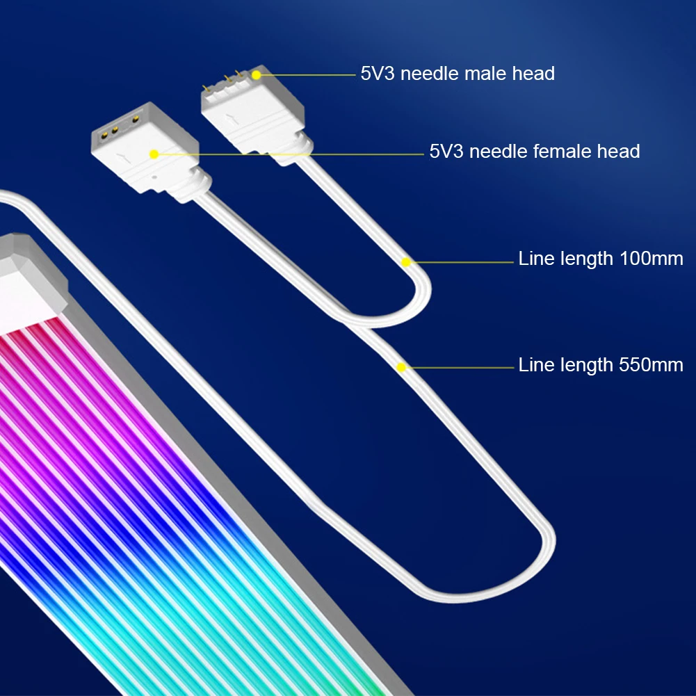 Barre de bande lumineuse LED RGB 5V, 3 broches, 8 broches, 24 broches, PSU, Extensions de câble RGB, câble de carte mère ARGB pour alimentation d'ordinateur