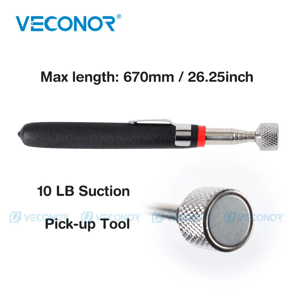 VECONOR Telescoping Pick Up Tool Portable Magnetic Pickup Tool Extendable Tools with Led Light Swivel Viewing Inspection Mirror