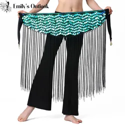 Belly Dance Hip Skirt Sequins Tassel Scarf Crystals Costume Fringe Outfits Bellydance Performance Wave Wrap Belt Carnival Silver