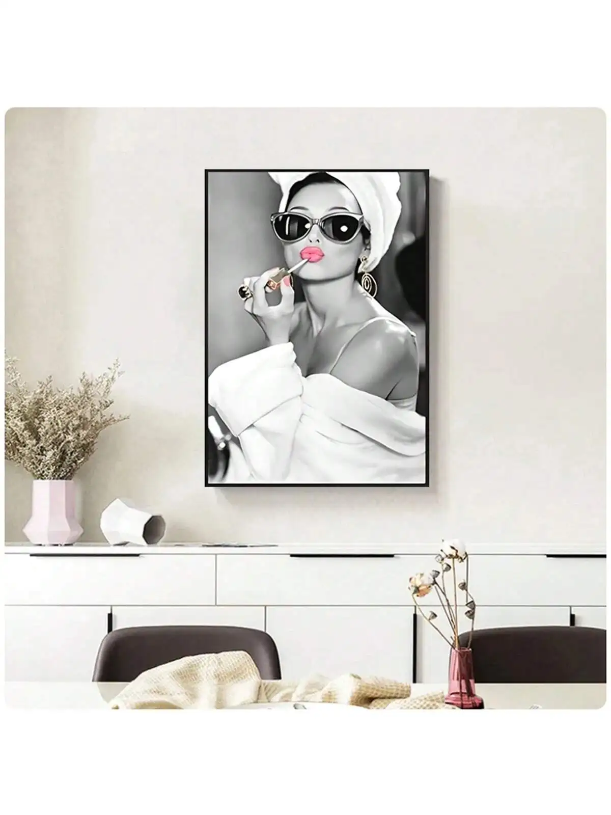 1 Piece Canvas Print Wall Art Poster, Black and White Stylish Women Photo, Retro Home Living Room Decoration, Unframed