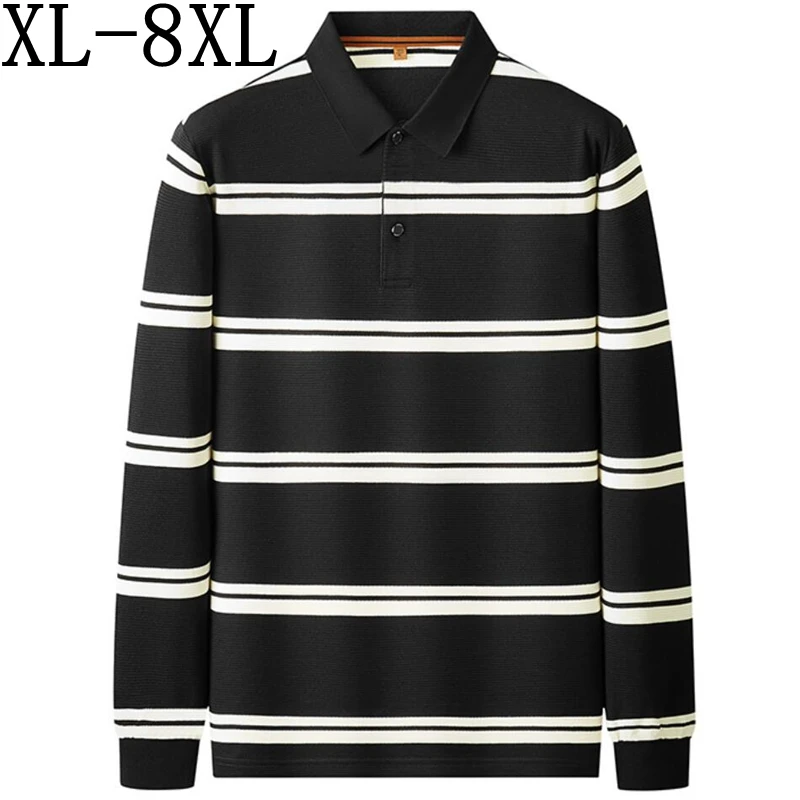 

8XL 7XL 6XL 2024 New Autumn Casual Striped Polo Shirt Men Tops High End Luxury Mens Shirts Long Sleeve Lapel camiseta masculina