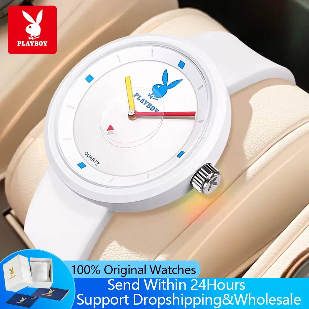 PLAYBOY 3059 Women's Watches Simple Fashion Comfortable Silicone Strap Waterproof Quartz Watches for Woman Elegant Ladies Watch