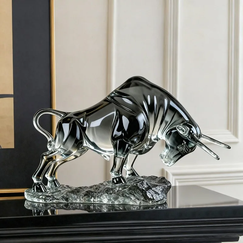 

Figurine Bullish Transparent Art Horse Decoration Resin Living Room Wine Cabinet Office Cattle Statuette Decorations Gift