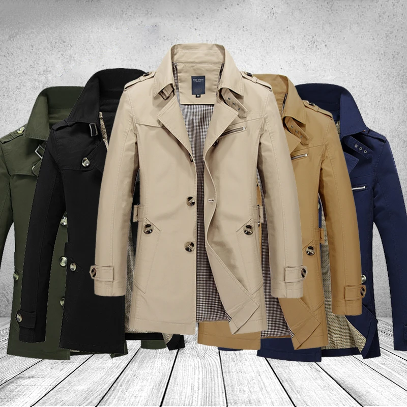 

Fashion Men Trench Jackets Brand Casual Business Trench Coat Mens Leisure Overcoat Male Single Breasted Windbreakers Plus Size