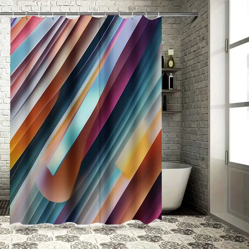 

Bathroom Shower Curtain with Colorful Geometric Design for Home Decor Waterproof Polyester Fabric Modern Artistic Pattern Availa