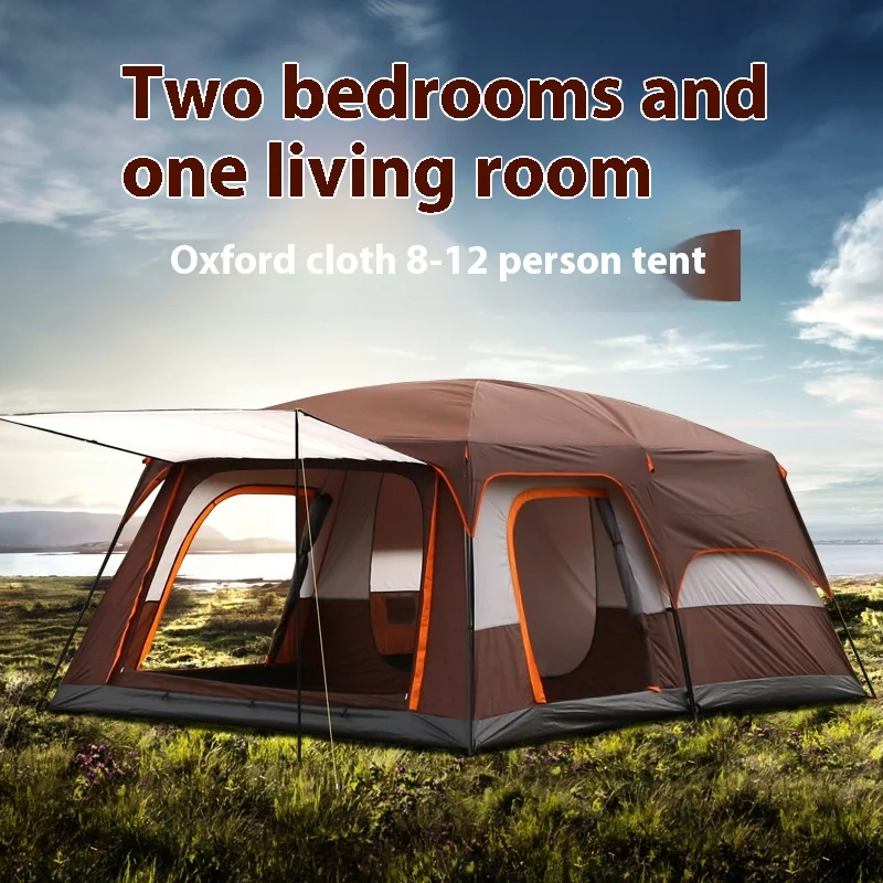 Two-Room Outdoor Camping Tent for Big Families Silver-Coated Oxford Fabric for Travelling & Campfires