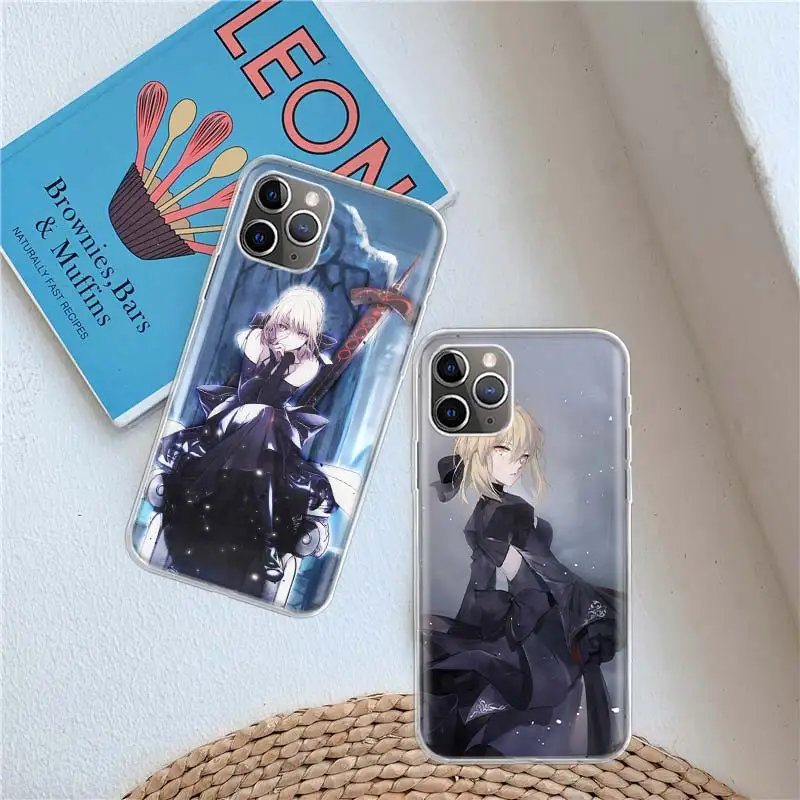 Cartoon Fate Stay Night Saber Clear Case For iPhone 11 13 14 Pro 15 Pro Max 12 Mini 16 XR X XS Max 7 8 Plus Funda Cle