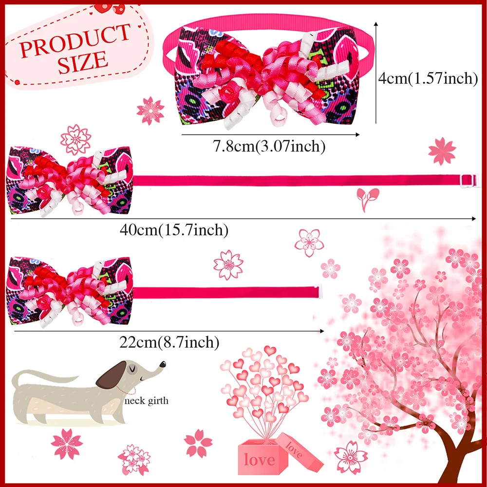 30/60pcs Wholesale Valentine's Day Pet Bowtie Dog Collar Dogs Decoration Supplies Puppy Kitten Pink Neckties For Dog Accessories