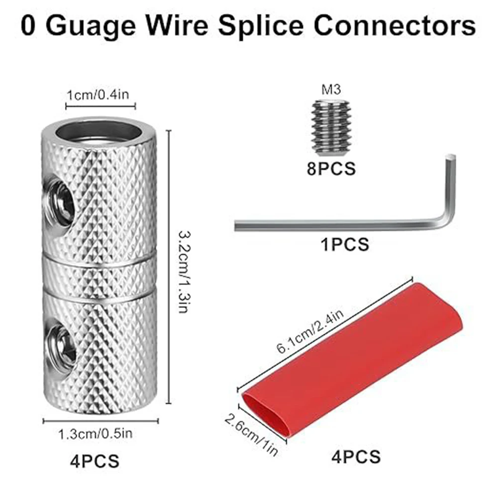 4PCS Gauge Wire Splices Connectors 0 Gauge Battery Cable Coupler Audio Nickel Plated Brass Home Improvement Heating