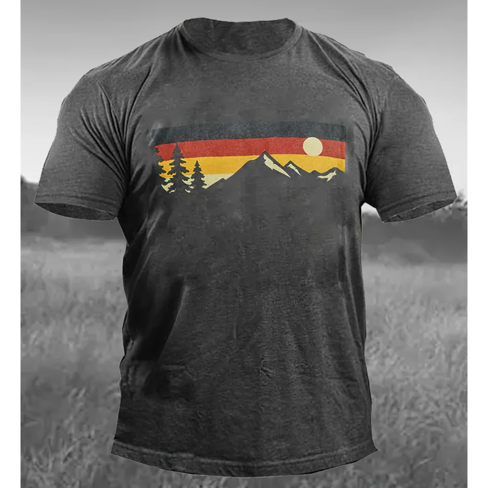2023 T-Shirt für Männer Berg muster 3D-Druck Herren T-Shirt lose übergroße Shirt Mode Top Sport T-Shirts Straße Freizeit kleidung
