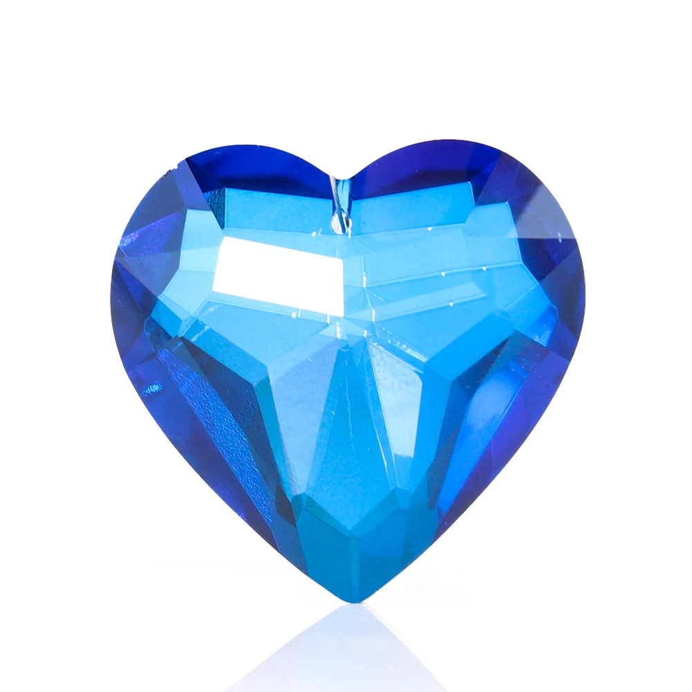 45MM Laser Faceted Prism Glass Blue Love Heart Crystal Pendant Chandelier Lamp Parts Wedding Garland Curtain Sun Catcher Dangle