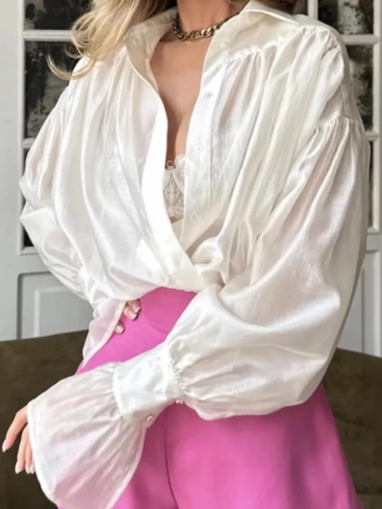여성용 솔리드 셔츠 패션 긴팔 턴다운 칼라 버튼 셔츠 탑 우아한 휴가 스트리트웨어 여성 의류