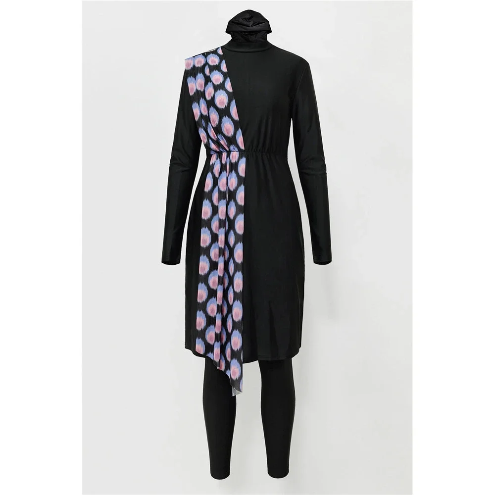 المايوه للحجاب الأسود التغطية الكاملة طويلة الأكمام ملابس سباحة إسلامية الشمس حماية دعوى بوركيني 3 قطع مجموعة بوركيني الإسلامي