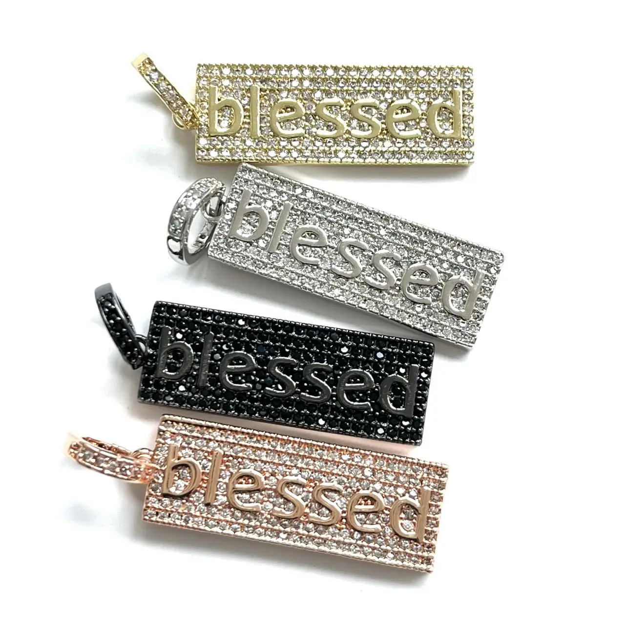 5 Pcs Cubic Zirconia Pave Blessed Word Charms Gold Plated Letter Pendant For Woman Bracelet Necklace Bangle Jewelry Making