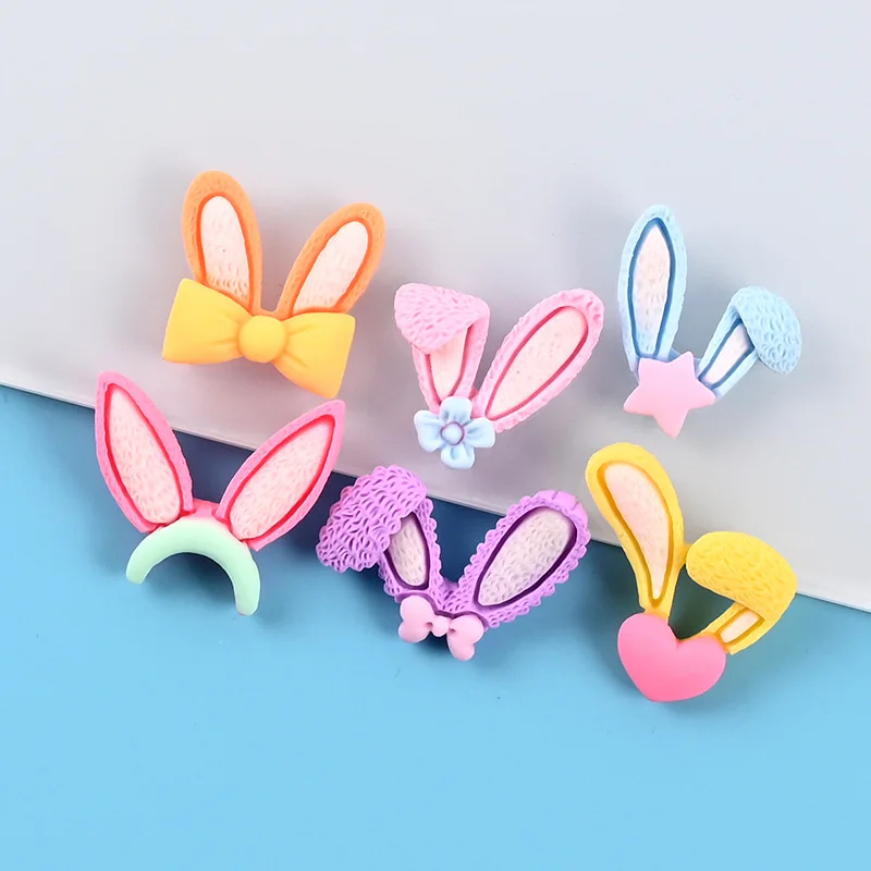 10pcs Lovely Rabbit Ear Bow Flatback Resin Cabochon for Hair Bows Accessories Resin Art Supply Embellishments for Crafting